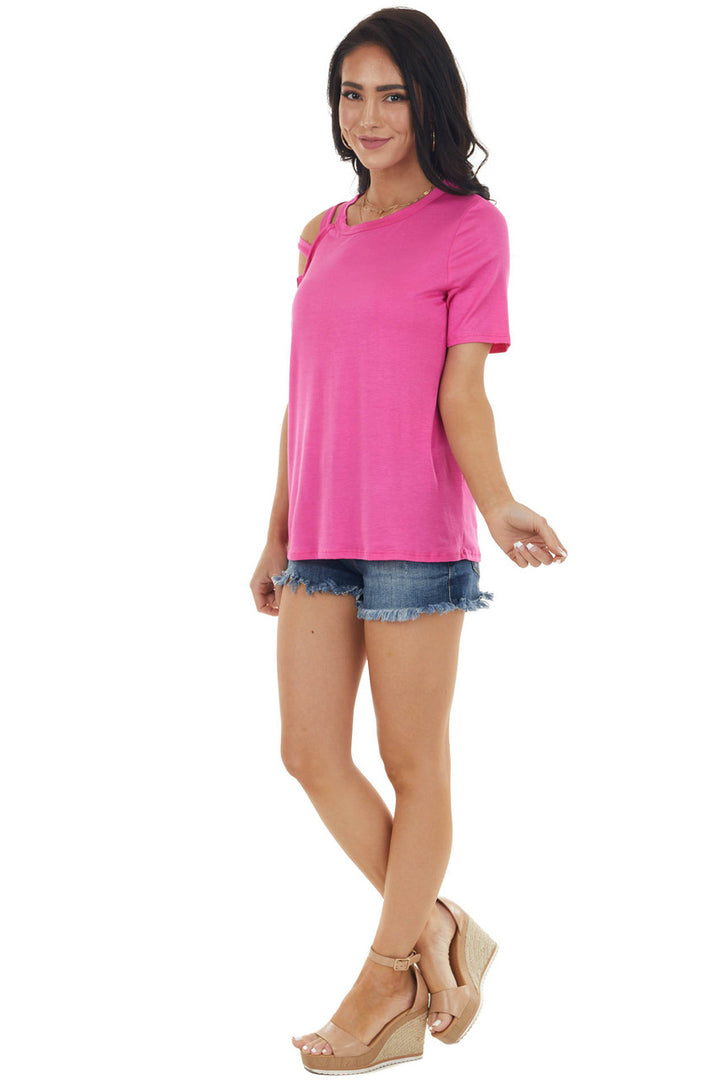 Vivid Orchid One Caged Sleeve Soft Short Sleeve Knit Top