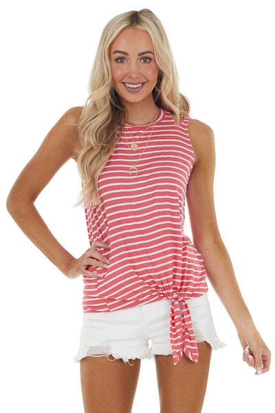 Watermelon Striped Knit Tank Top with Shoulder Cut Outs