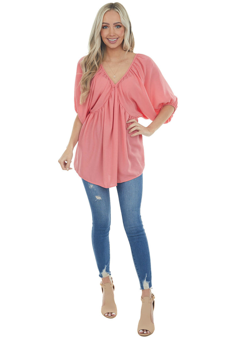 Watermelon Pink Loose Fit Babydoll Top