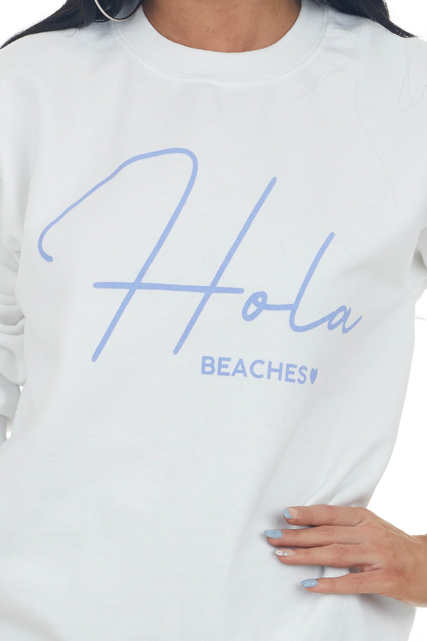 White and Periwinkle 'Hola Beaches' Sweatshirt
