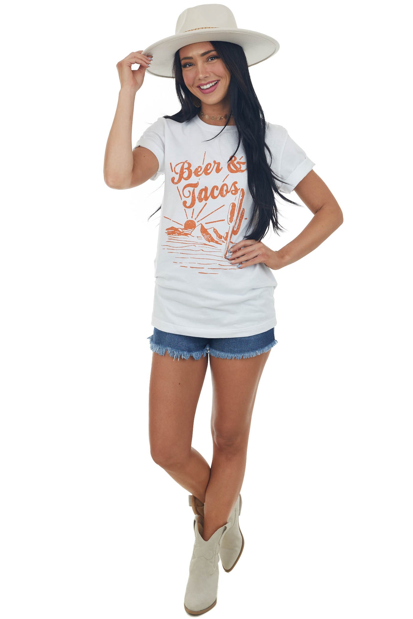White 'Beer and Tacos' Desert Graphic Tee