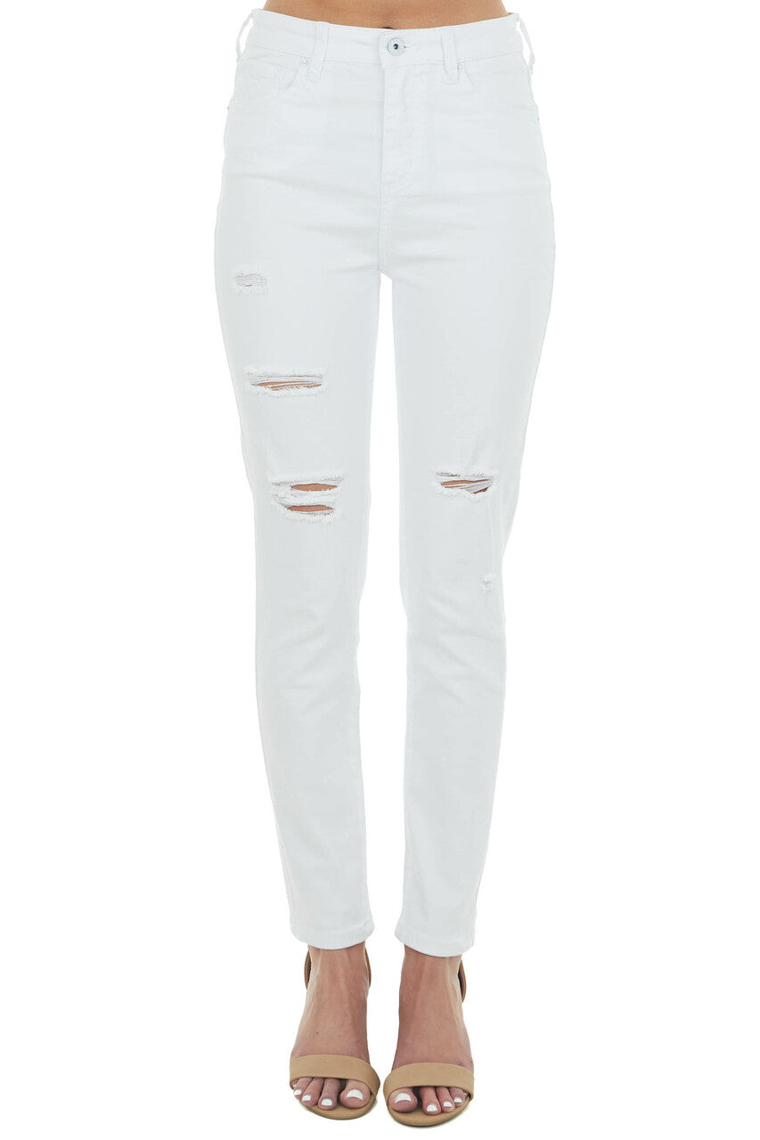 White High Rise Distressed Skinny Jeans 