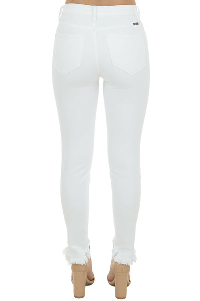 White High Rise Shark Bite Hem Skinny Jeans