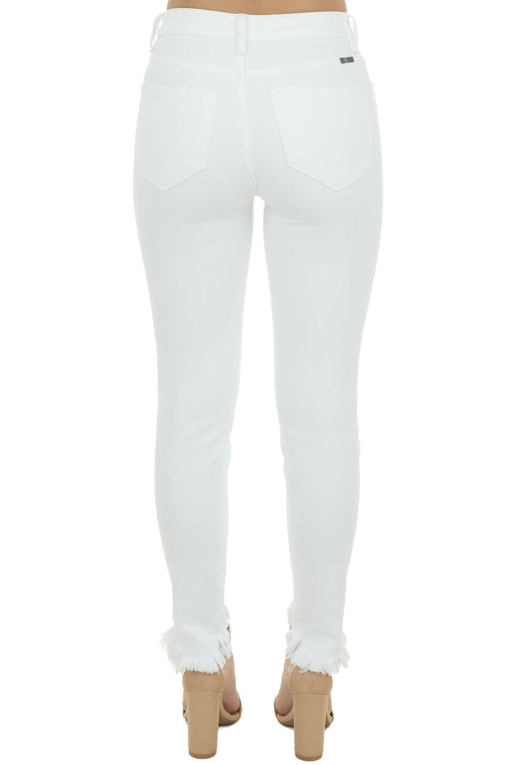White High Rise Shark Bite Hem Skinny Jeans