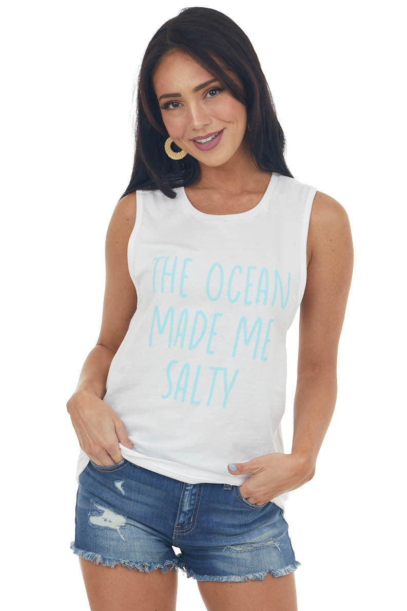 White 'The Ocean Made Me Salty' Tank Top