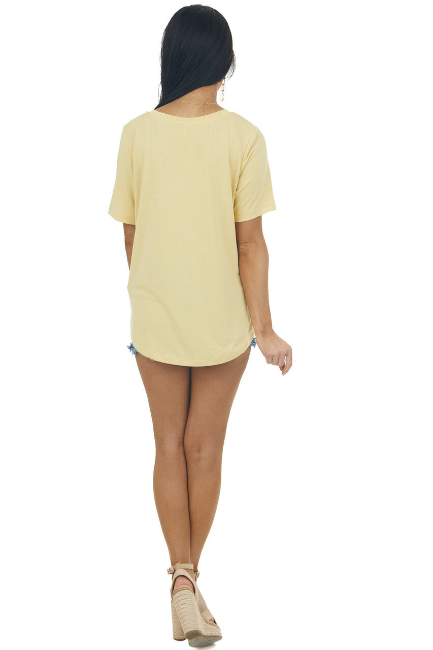 Yellow Short Sleeve Chest Pocket Knit Top