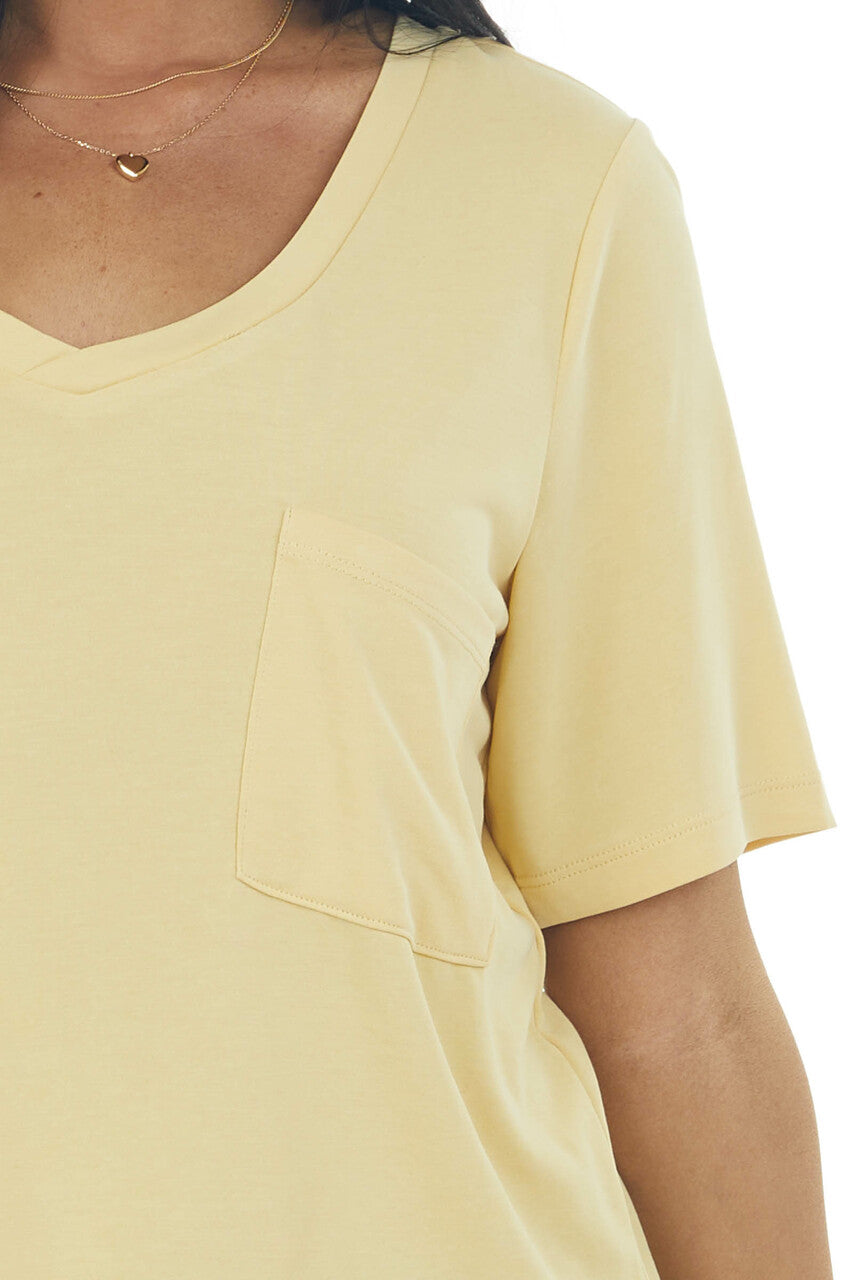 Yellow Short Sleeve Chest Pocket Knit Top